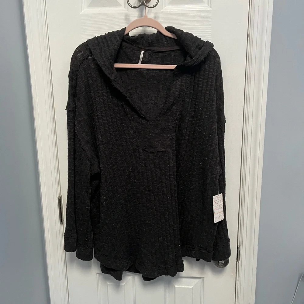 Free People Women's Baja Babe Hacci Knit Hooded Sweater Medium Vneck